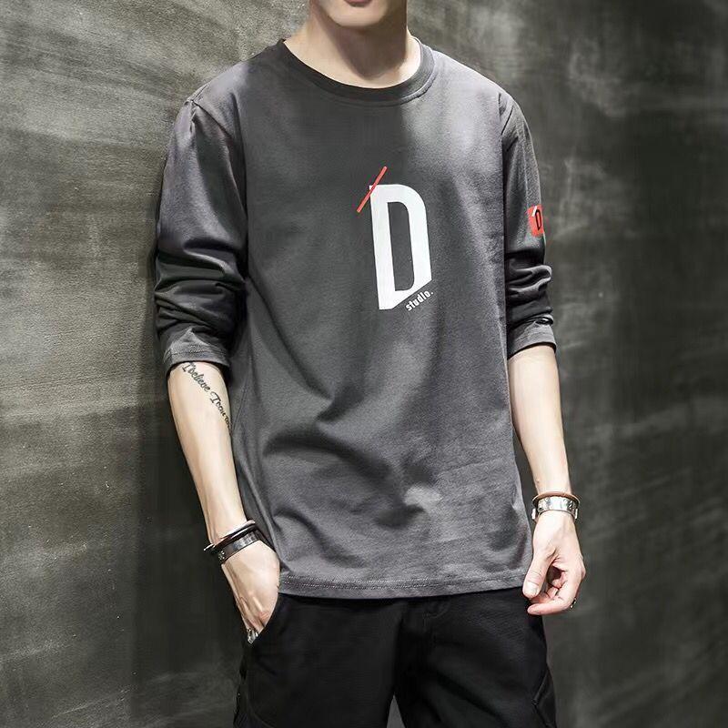 Men T Shirt Solid Color O-neck Long Sleeve Streetwear Casual Men Clothing Korean Style Fashion Tee Tops M-4XL