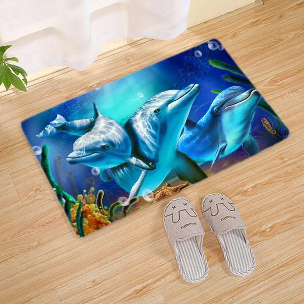 Playful Ocean Theme Doormat Non Slip Washable Entrance Mat With Starfish Shark Motif For Kitchen Home Floor Decor Carpet