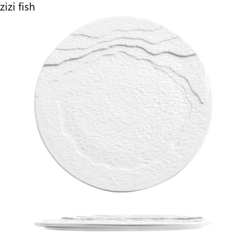 Ceramic Dinner Plate Creative Irregular Texture Dessert Dish Snack Plate Pasta Plate Flat Plates Restaurant Specialty Tableware