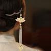 Ancient Hanfu Mahogany Lotus Pearl Beaded Tassel Hairpin Back of Head Coiled Hairpin Guochao Temperament Hair Accessories Women