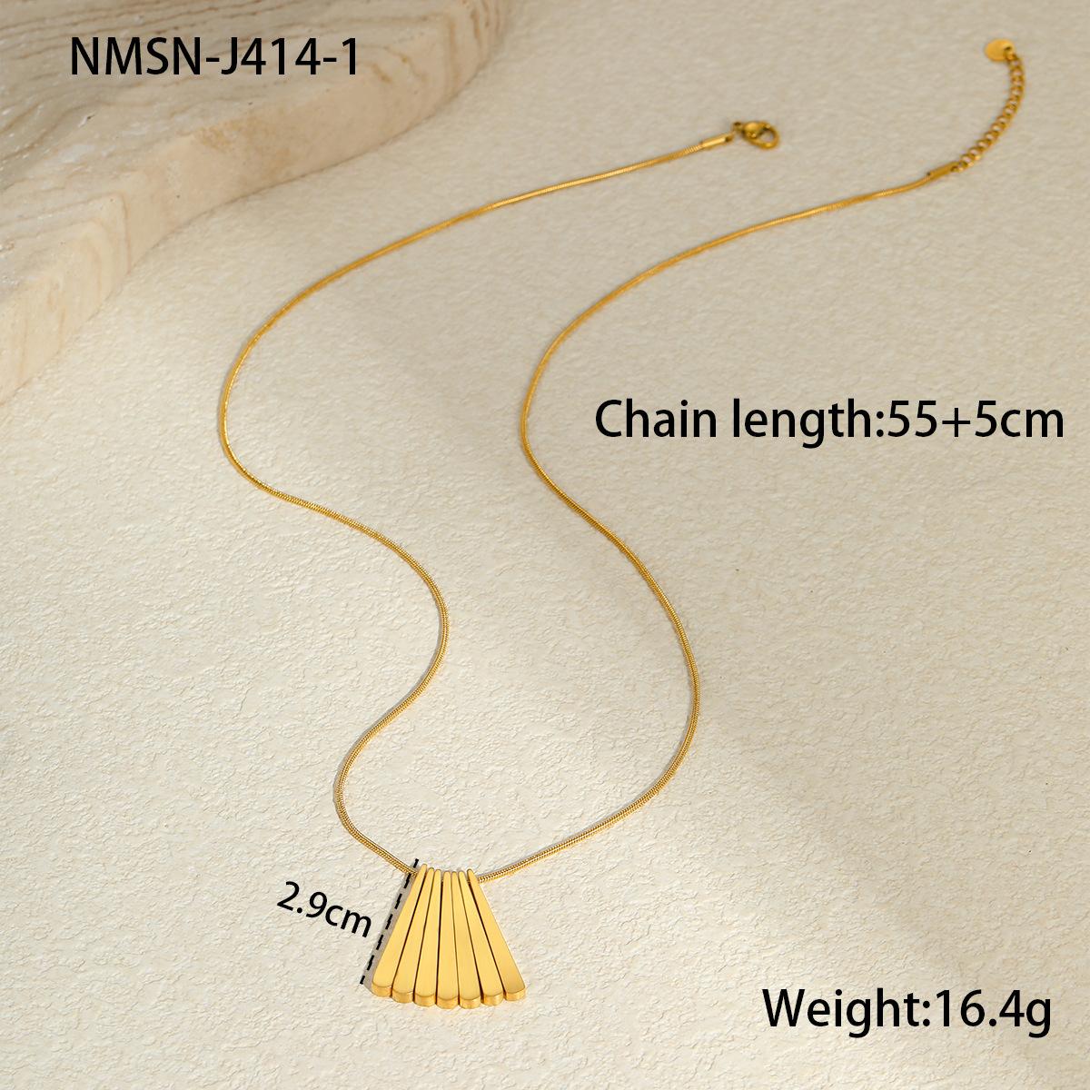 GEMCHIC Women s 18K Gold Plated Stainless Steel Necklace Geometric Fan Pendant Chain Fashion Collarbone Jewelry