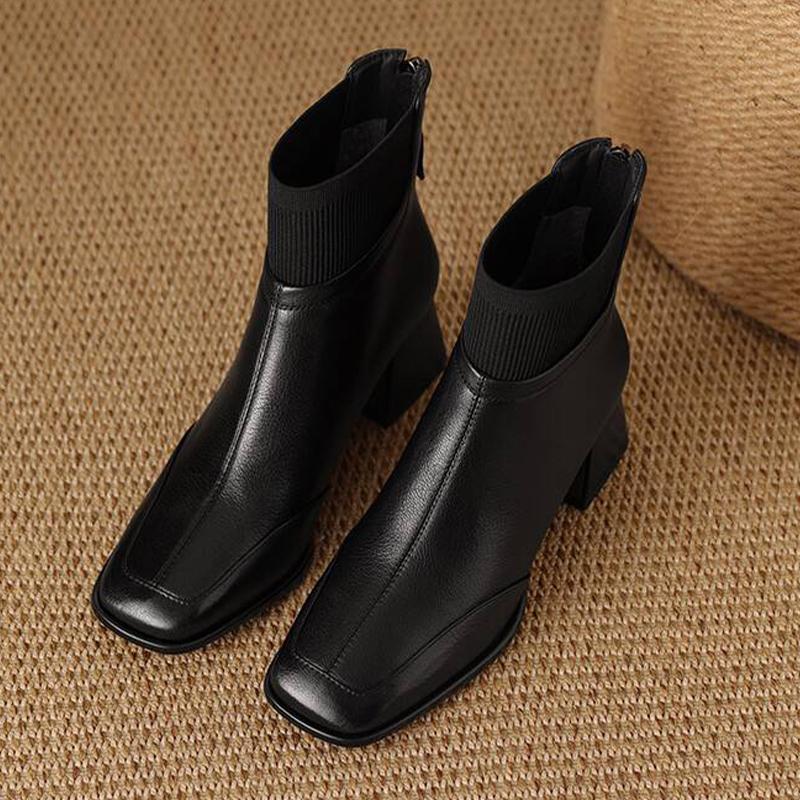 

Кожаные массивные женские ботильоны на щиколотке, квадратный носок, модная обувь на среднем каблуке, тренд 2025, элегантные туфли-лодочки, зимняя классика, готические ботильоны для женщин 40 чёрный