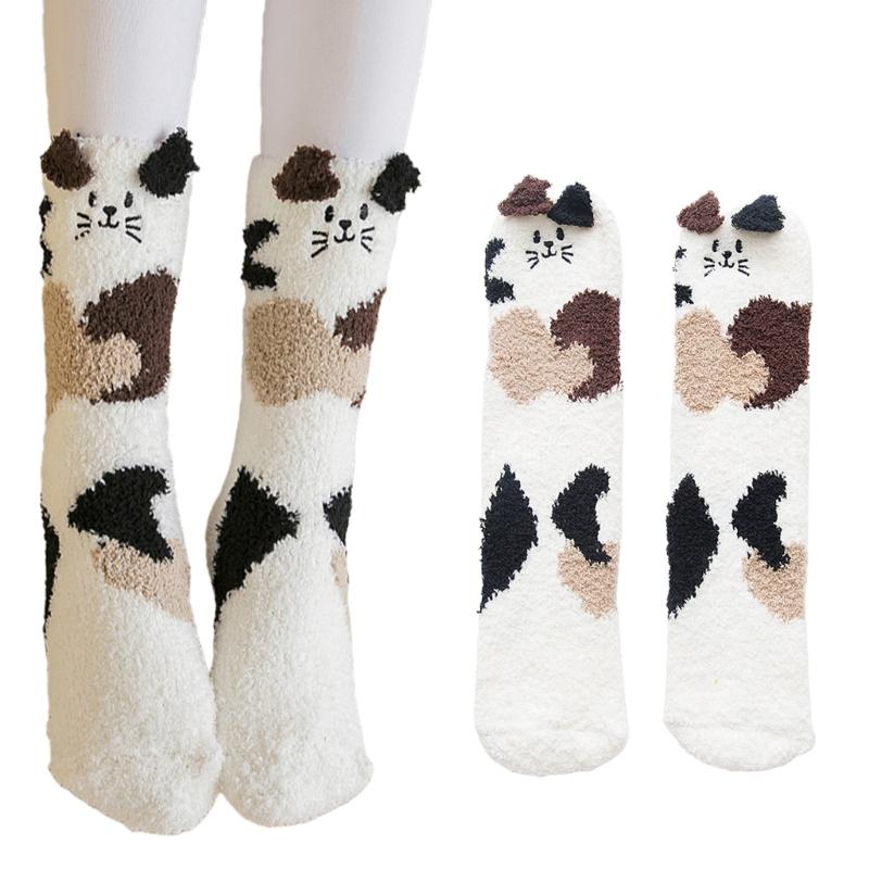 Winter Thermal Crew Socks Coral Fleece Sock Warmth For Women Men Home Comfort Cartoon Patterns