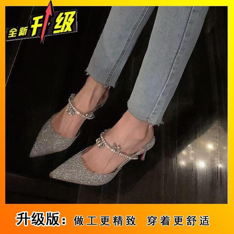 Light Luxury Style Outer Wear Thin Heel Pointed Head High Heel Summer New Fashion Celebrity Style Party Niche Half Slippers Women