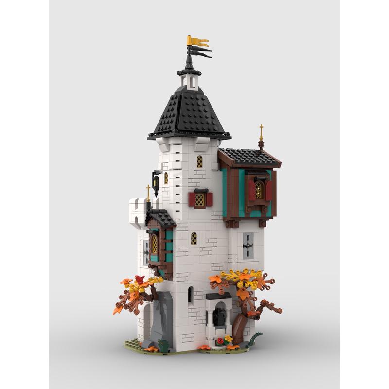 White Pagoda Medieval Architecture Lego-Compatible Creative Toy Model for Kids