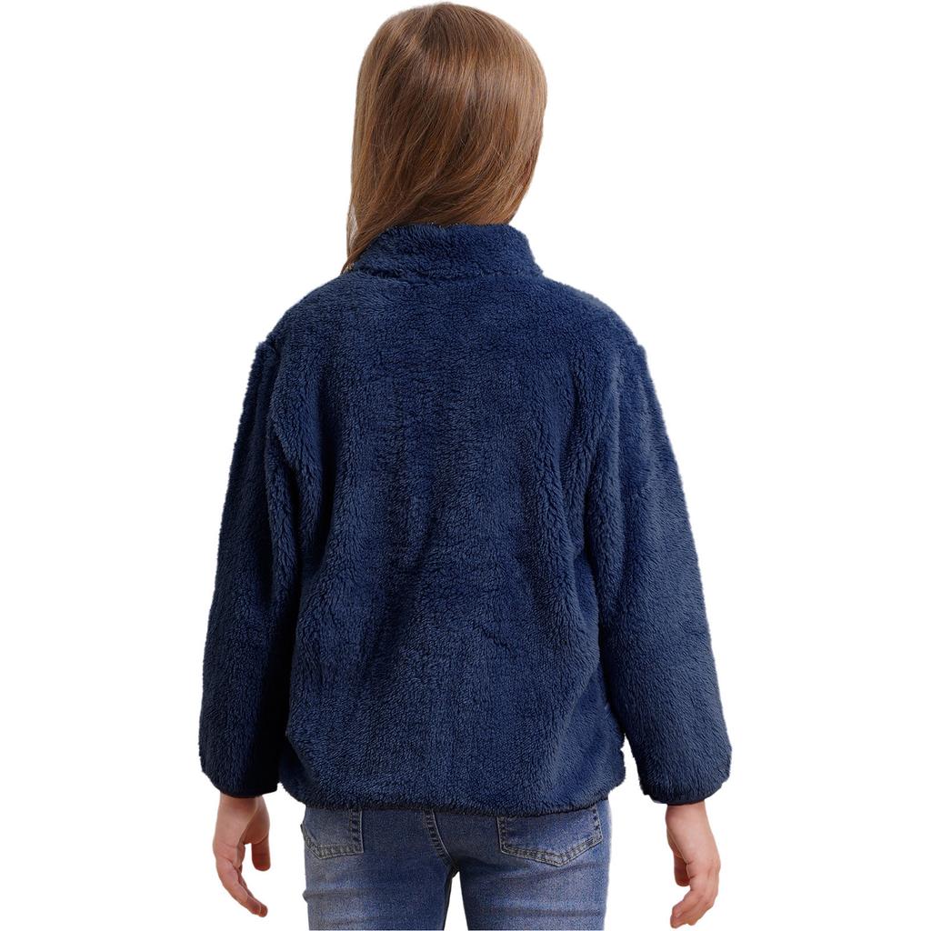 Unisex Kids Casual Long Sleeve Stand Collar Soft Plush Zipper Closure Pockets Side Outdoor Jacket