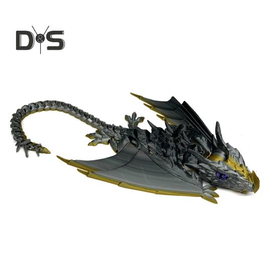 

3D-печатный крылатый дракон, гибкий шарнирный дракон с крыльями, игрушка-дракон для домашнего офиса, декор для стола, снятие стресса золотой/серый