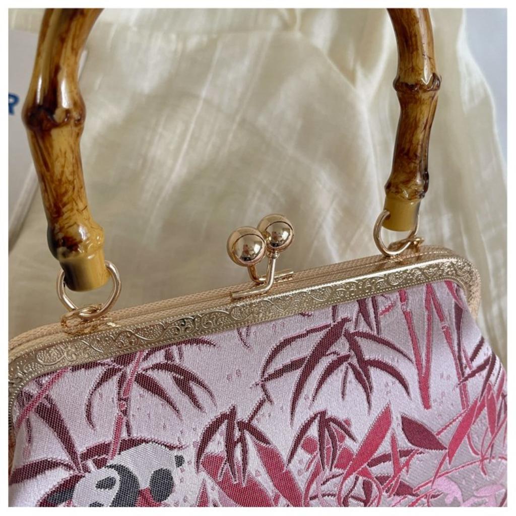 Handbag Women Cloth Bamboo Handle Panda Print Daily Commute