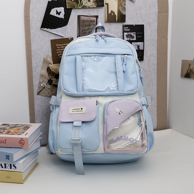 

Cute little fresh junior high school student large capacity schoolbag high school student backpack college girl transparent pain bag baby bag синій