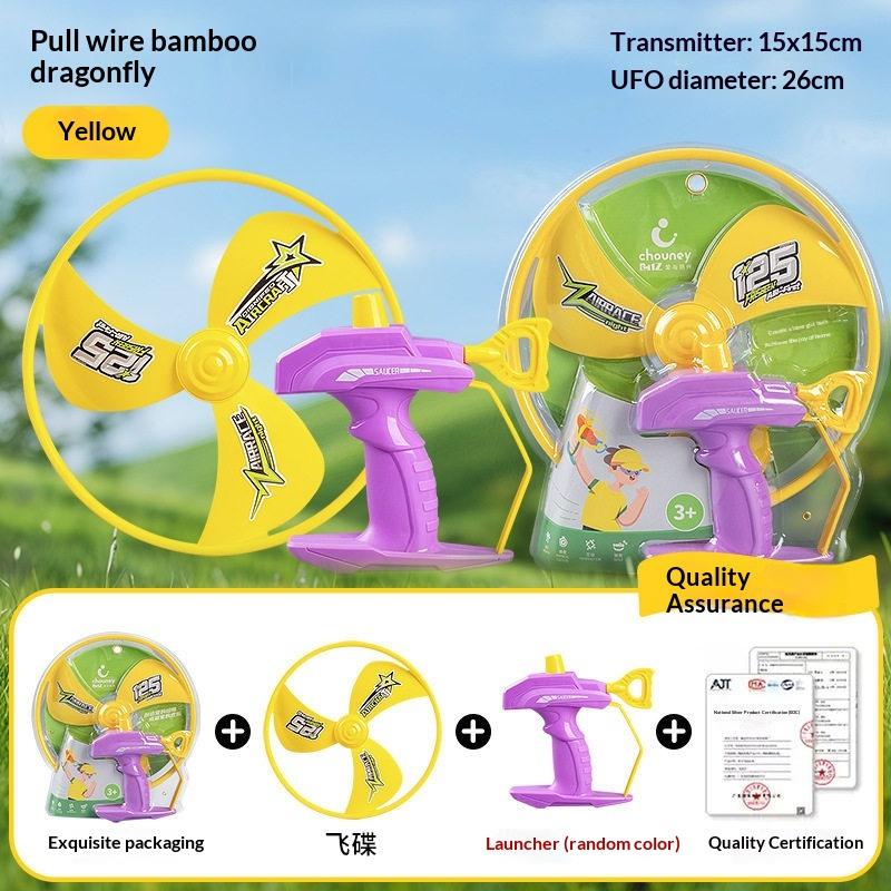 Children'S Outdoor Flying Bamboo Dragonfly Frisbee Gyro Gun Pistol Luminous Ufo Spinning Top Ejection Toy Kids Gyro Launcher