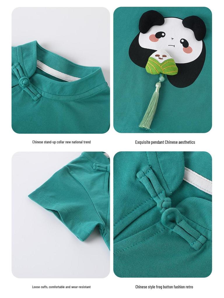 Clearance Panda Short-Sleeve Romper for Baby Boys and Girls - Chinese Style Summer Crawling Suit