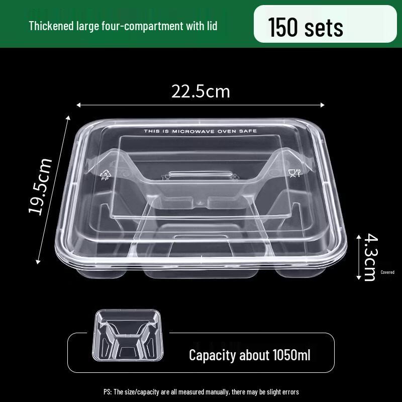 Disposable 4-Compartment Takeaway Bento Box with Lid