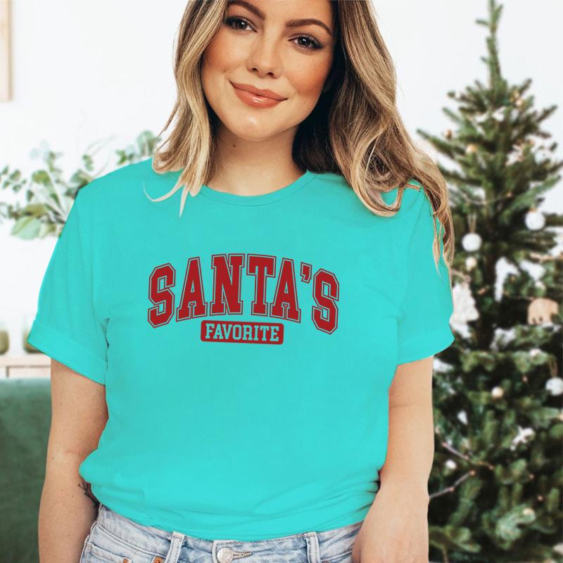 Women T Shirt Santas Favorite Christmas Season Print Tops Tee White Tshirt Female Summer Tshirt Graphic Tee Female Tops Tee