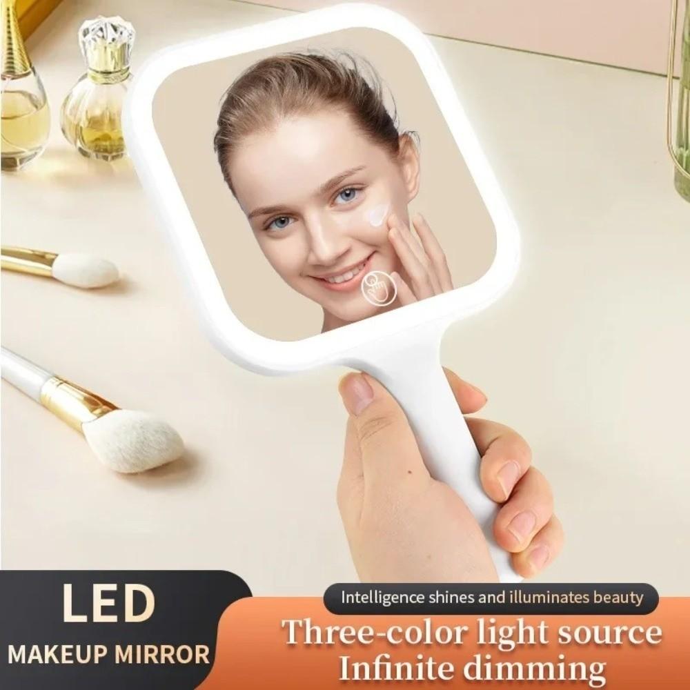 3 Color Light LED Smart Makeup Mirror Touch Screen Adjustable Brightness Dimmable Lights Makeup Mirror Handheld Portable