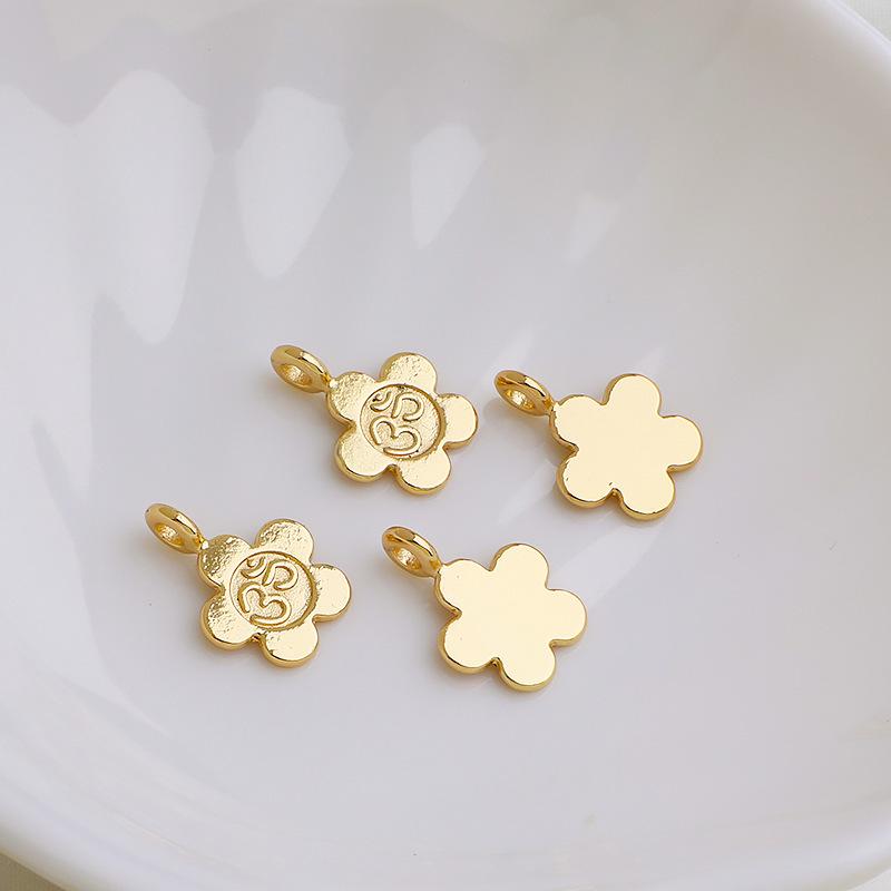 14K Goldplattiertes Smiley-Gesicht & Pflaumenblüten-Kürbis-Anhänger – DIY Handgefertigter Blumenschmuck Zubehör