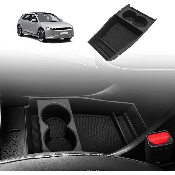 BestEvMod For Ioniq5 Armrest Storage Box Center Console Organizer Tray Interior Accessories With Rubber Black Trim Compatible With Hyundai Ioniq 5