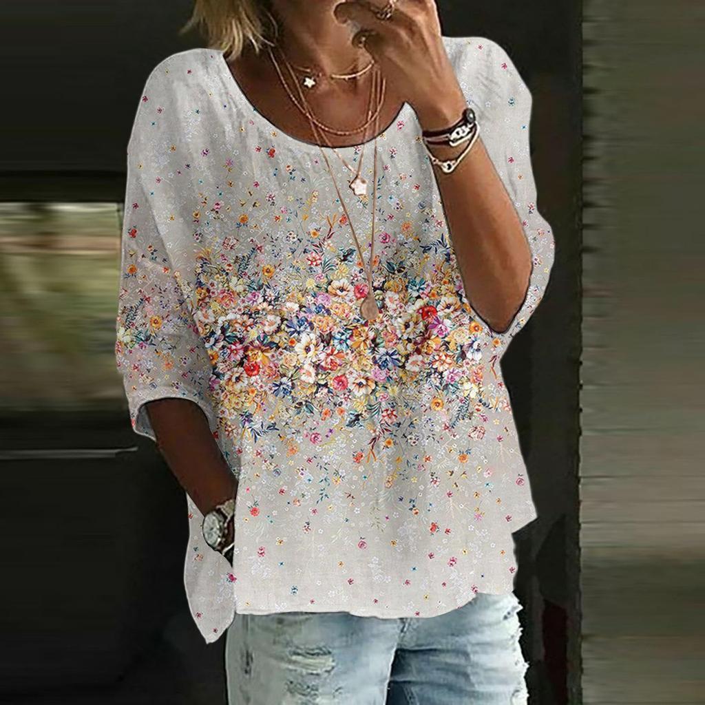 Linen Shirts For Women 3/4 Sleeve Button Down O Neck Summer Tops Dressy Casual Cute Shirts