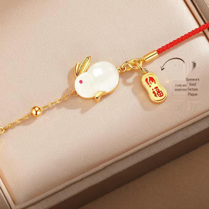 Women's Jade Rabbit Red String Bracelet - Simple Hand Jewelry, Christmas, Benming Year, Birthday Gift for Girlfriend