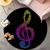 Rainbow Treble Clef Round Rug - Colorful Music Notes On Black, Modern Bohemian Living Room Carpet, Non-Slip Artistic Floor Mat