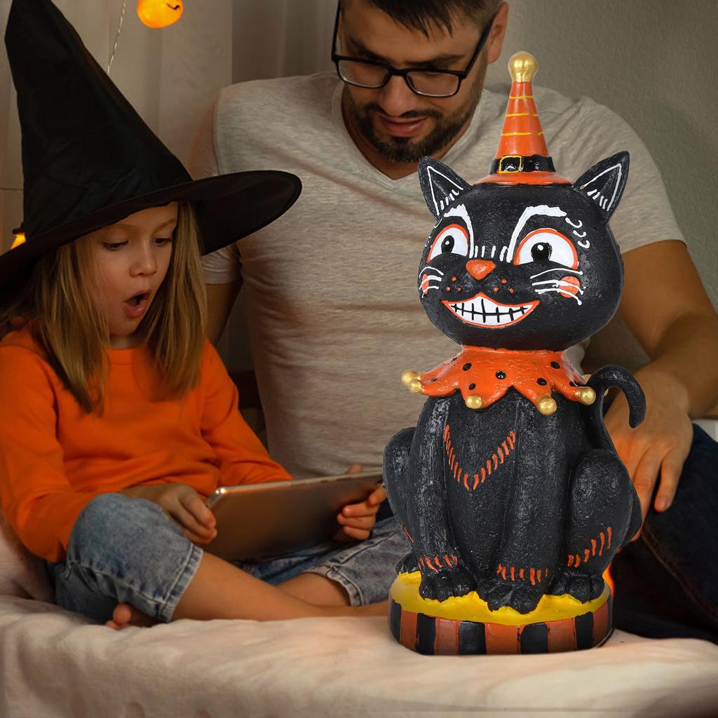 Vintage Style Halloween Cat Fun Whimsical Resin Table Centerpiece Decor Unique Gift Bright Color Happy Halloween Party Trick Or