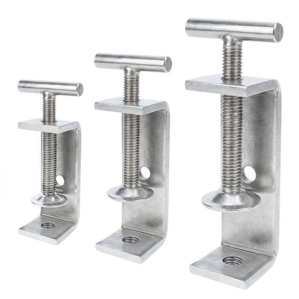 1pc 304 Stainless Steel C-clamp Adjustable T-Shaped Square Clamp Sturdy 20-100mm Opening Fixed Holder Clip Hardware Fasteners