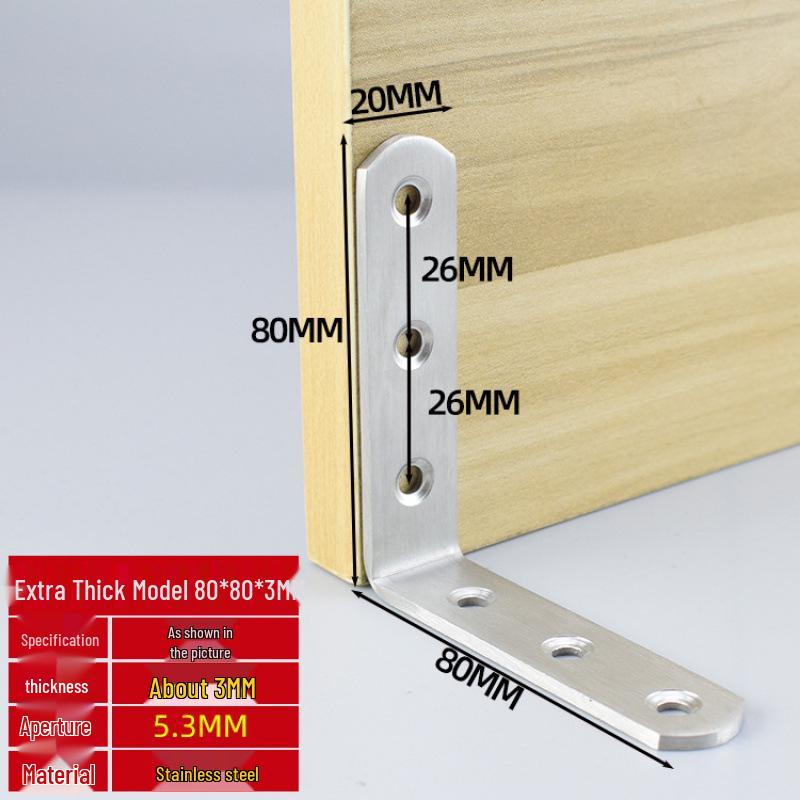 Thick Stainless Steel 90° Angle Bracket for Furniture Fastening