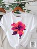 Aloha Hawaiian Hibiscus Flower Print Women T Shirt Casual Short Sleeve O-neck Summer Beach Oversized Tops Women Tropical Tops