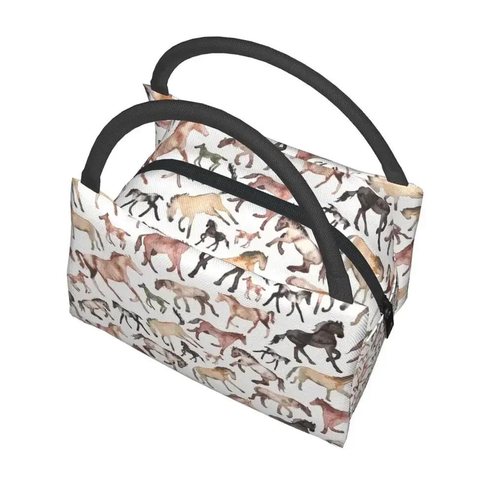Horses Lunch Bags Insulated Bento Box Resuable Lunch Tote Picnic Bags Cooler Thermal Bag for Woman Student Travel