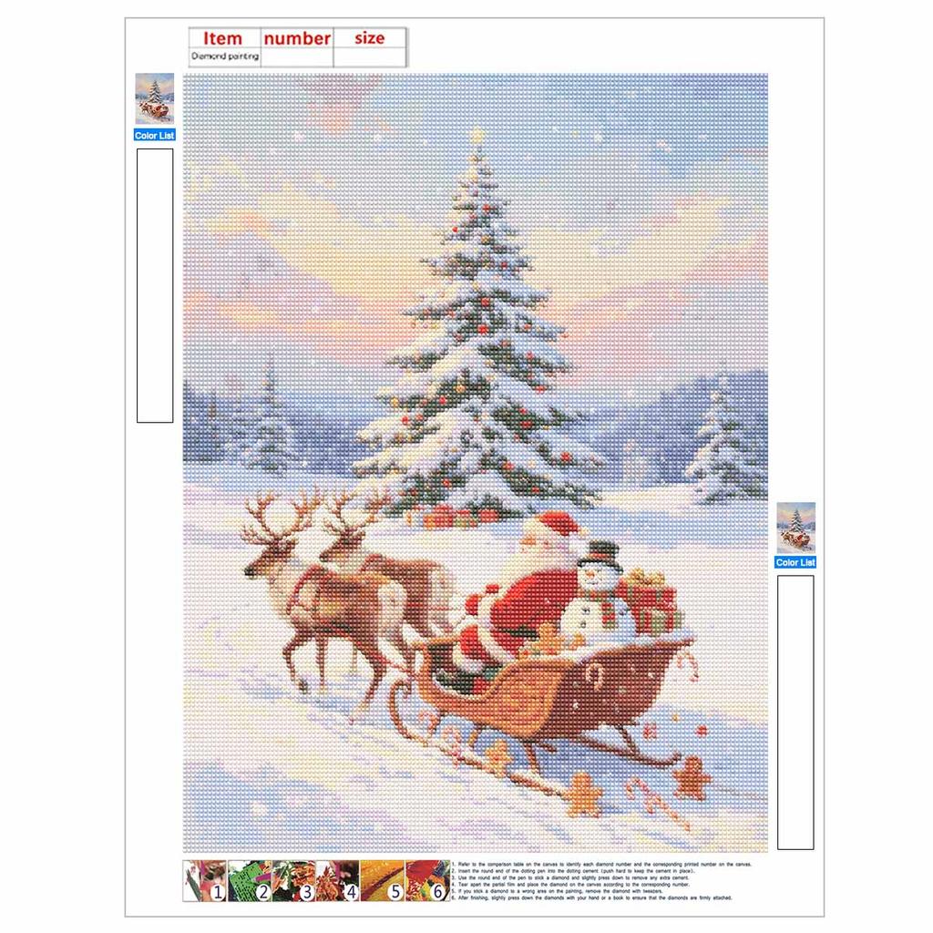 5D Diamond Painting Kit Christmas Santa Sleigh Full Drill Canvas Art DIY Rhinestone Craft for Bedroom Living Room Wall Decoration