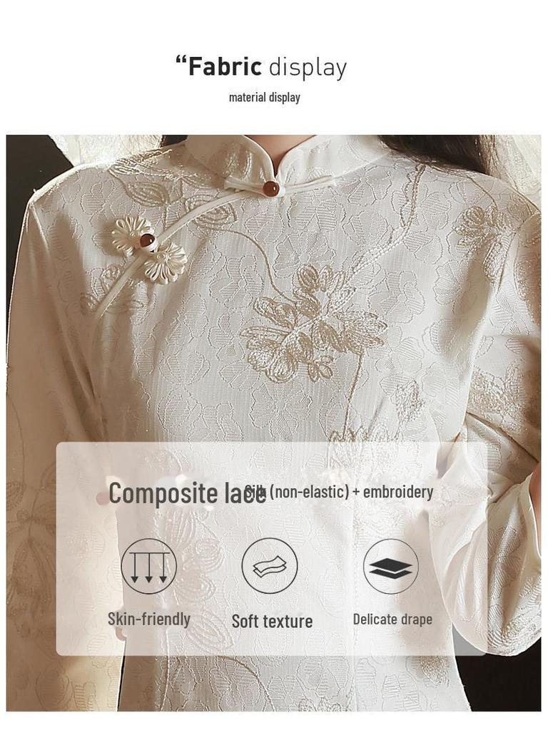 Elegantes Herbst-Weißes Langarm-Cheongsam für Junge Frauen