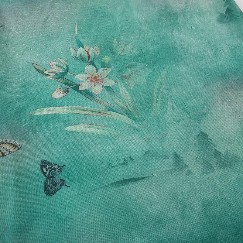 Women's Retro Pastoral Style Butterfly Flower Print Swing Collar Sleeveless Vest Dress Waist Slimming Temperament Royal Sister Dress