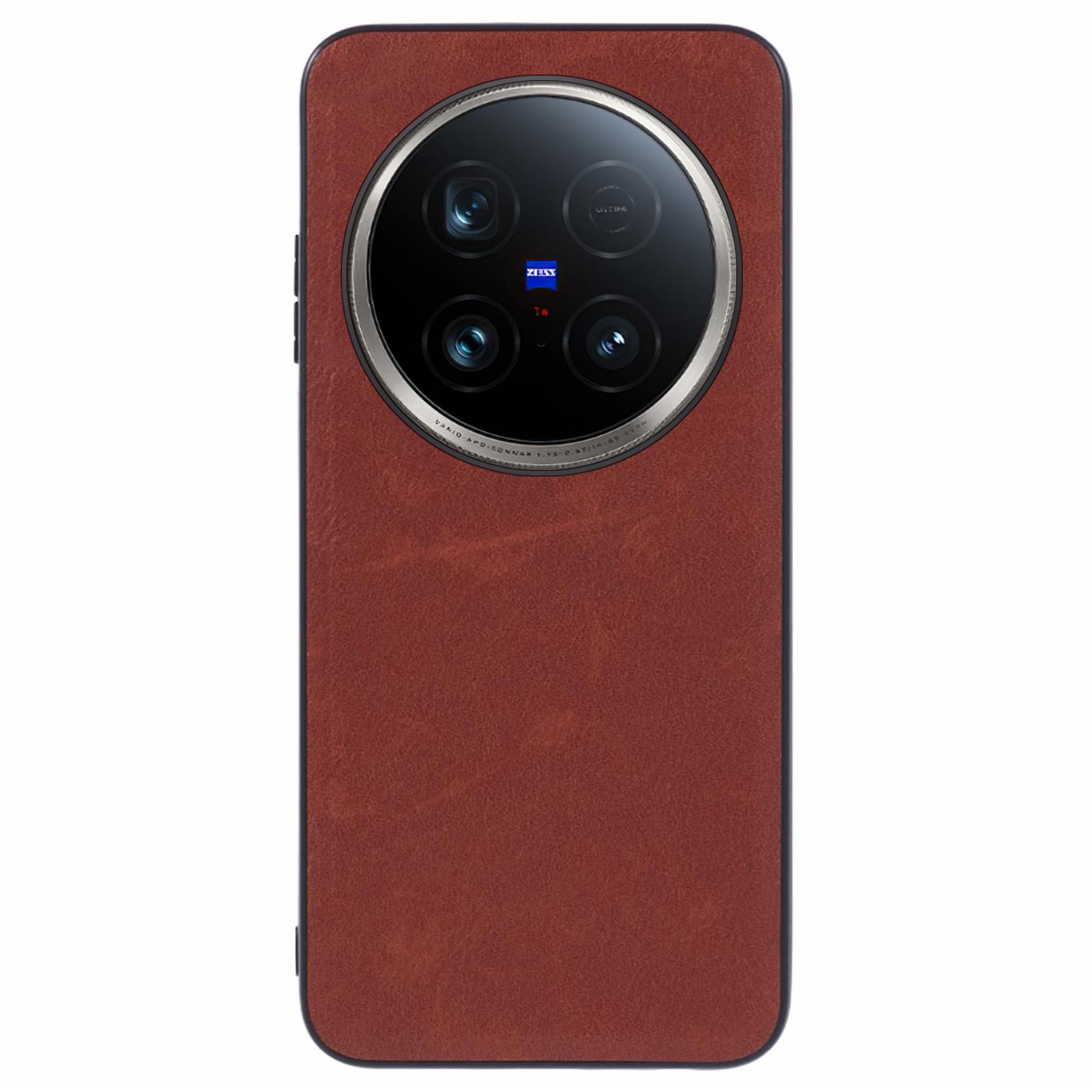 

For vivo X100 Ultra 5G Case Leather PC TPU Retro Phone Back Cover Brown