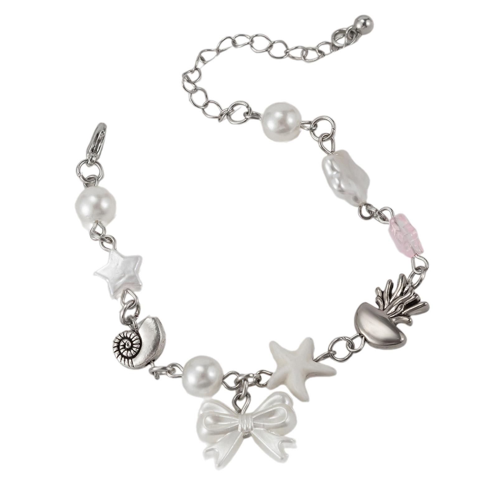 

Игривый браслет с бантом для повседневных нарядов, жемчуг, бисер, женская цепочка на руку, регулируемая длина, аксессуар 2