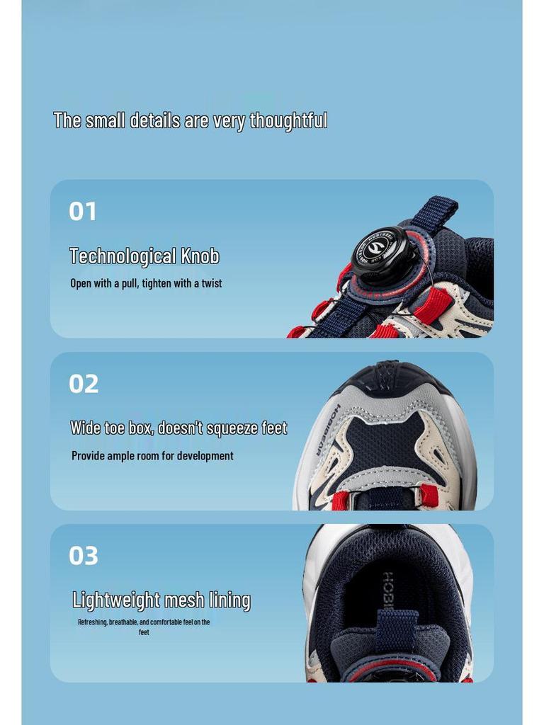 Happy Bear Unisex Spring Leather Kids' Sports Shoes with Rotating Button