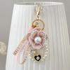 Korean Camellia Flower Keychain Letter Bag Hanging Pendant Pearl Flower Keyring  Birthday Gift