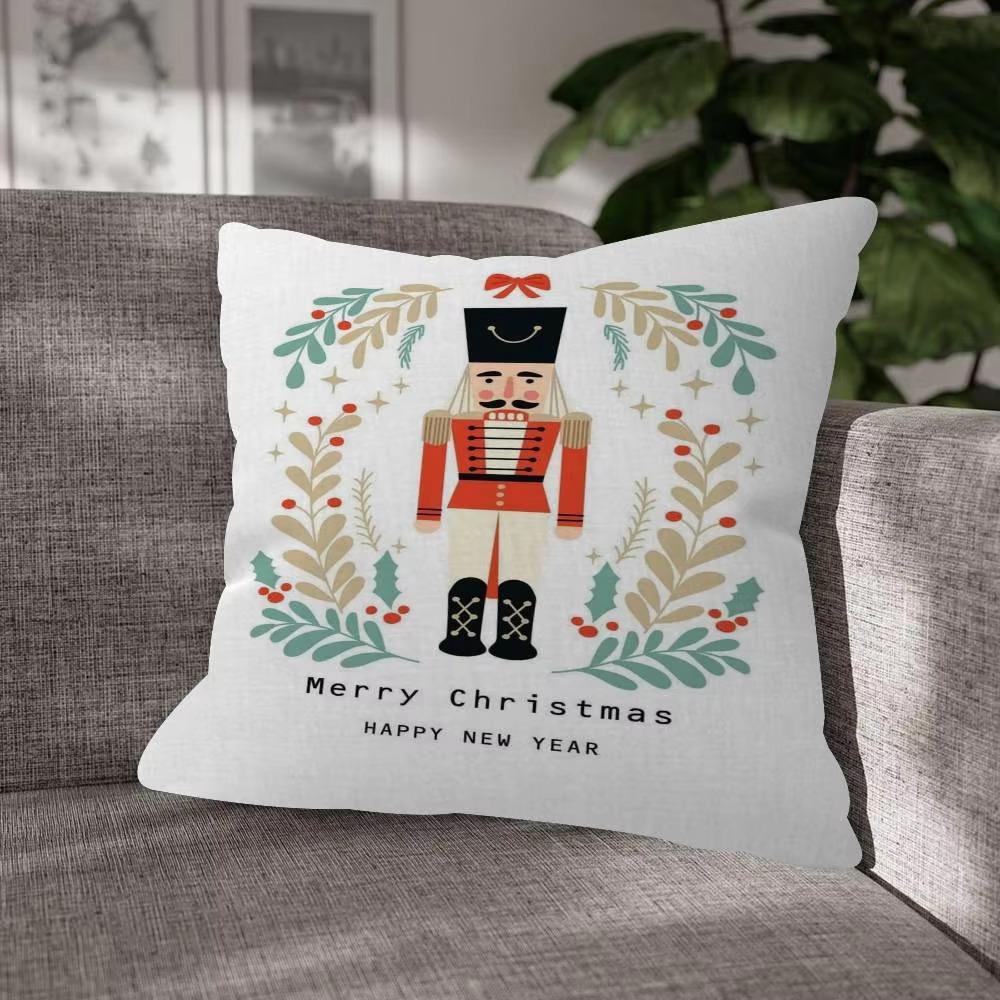 Nutcracker Christmas Pillowcase, Double Sided Polyester Print Cushion Cover for Living Room Sofa Home Decor Holiday Gift