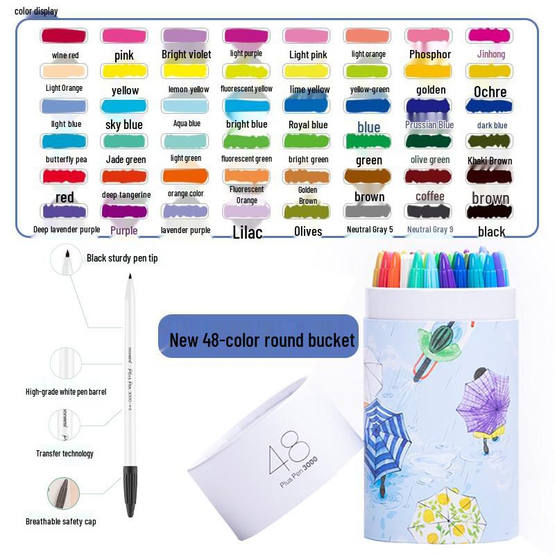 Mona Mei Plus 2022 Water-Based 60 Color Fiber Pen Set - White Barrel Liner Pen