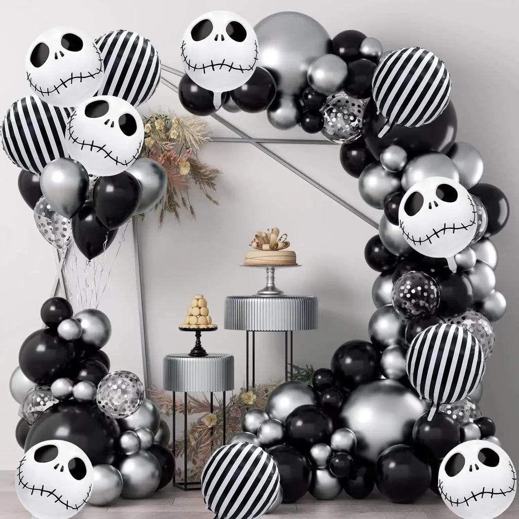12 pcs 18 inch Halloween Skull Black and White Striped foil Balloons Halloween Dead Ball Party Decoration Balloon Set