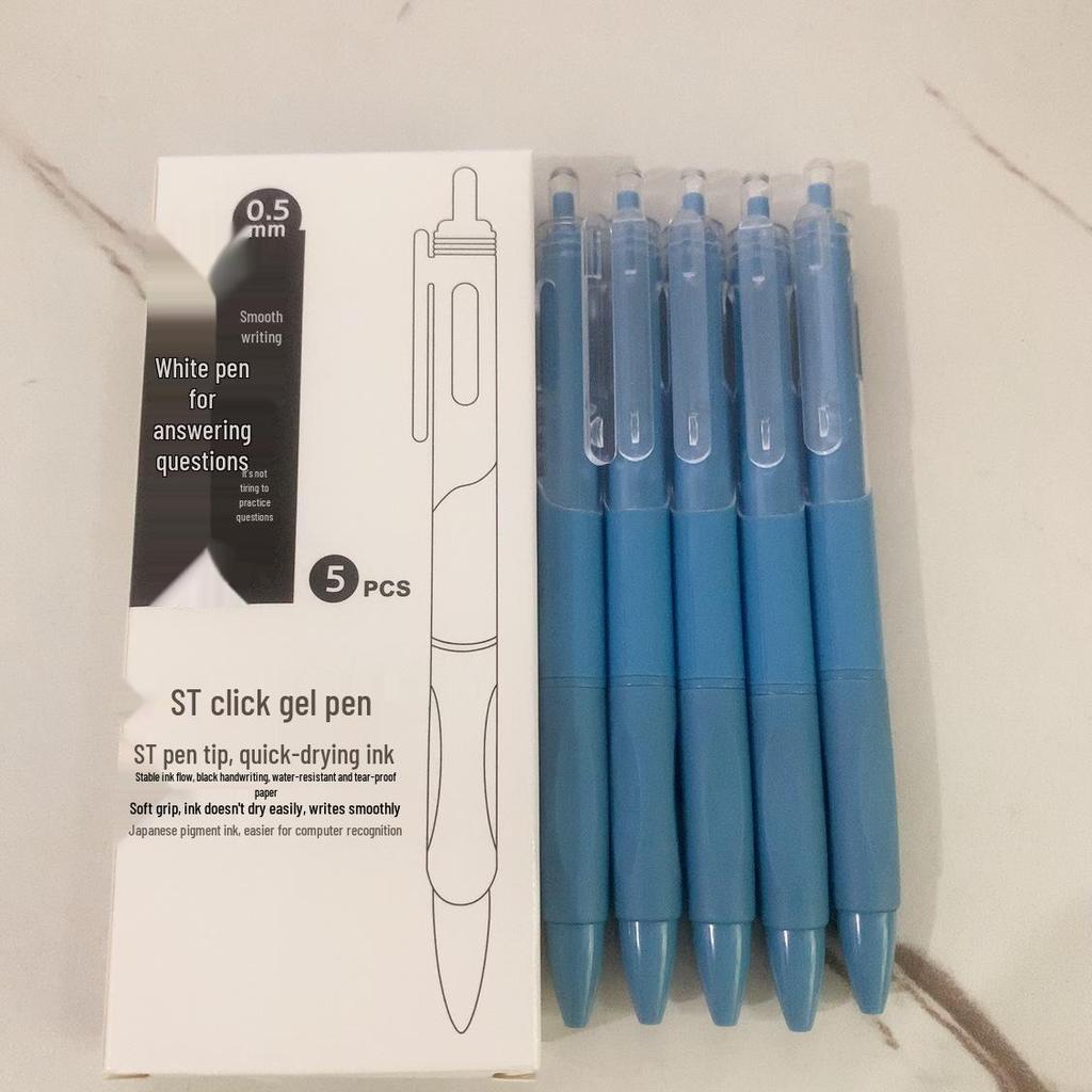 Morandi Color Quick-Dry Fine Tip Click Pen - Black and White for Exams and Office Use