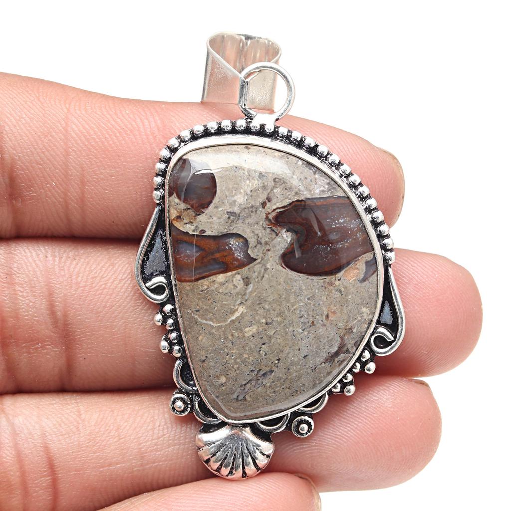 Pendant Rock Calsi Gemstone Valentine'Day Gift Silver Jewelry 2.25"