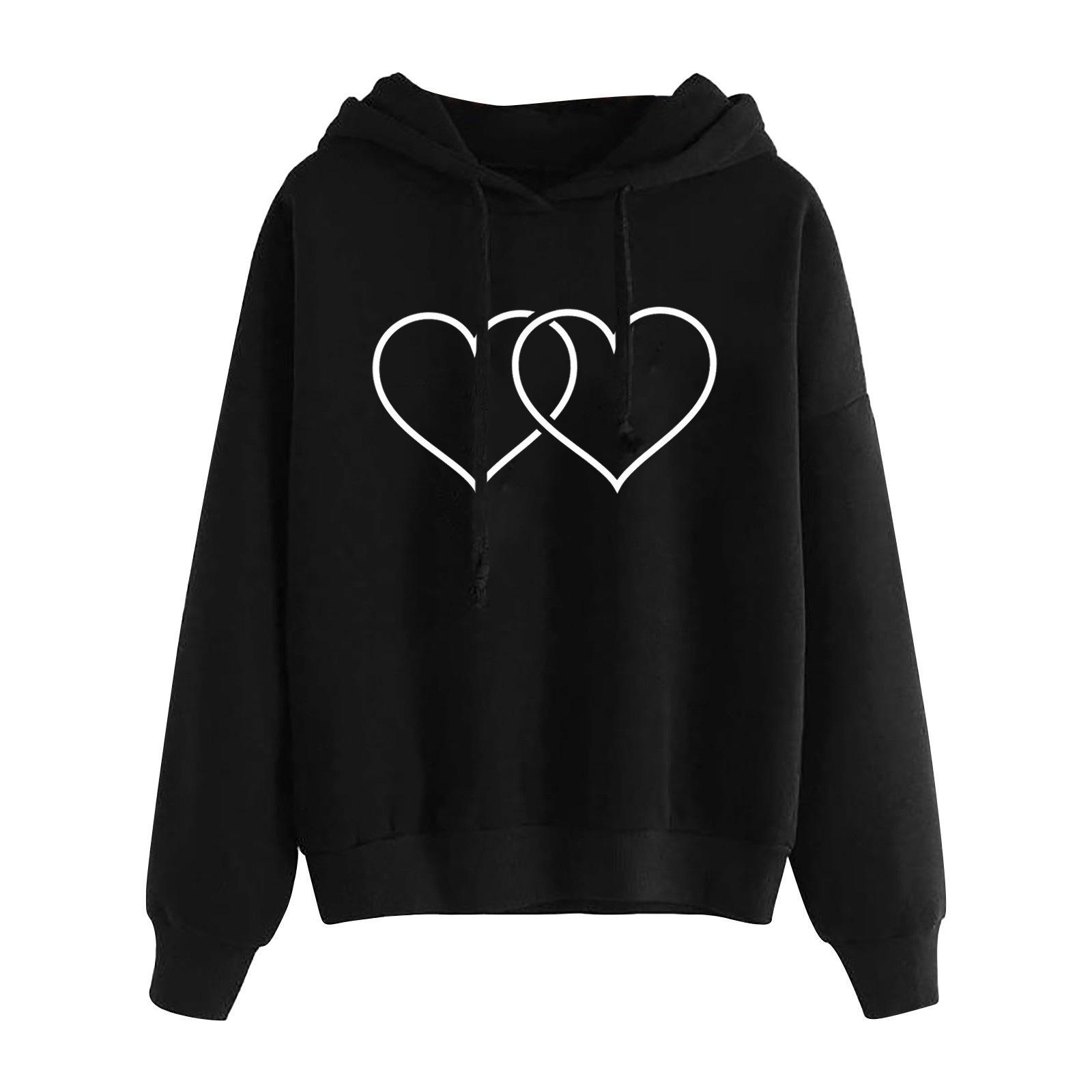 2026 autumn new print fashion hooded sweater women s and women s Korean version autumn and winter casual top women s jacket M чёрный