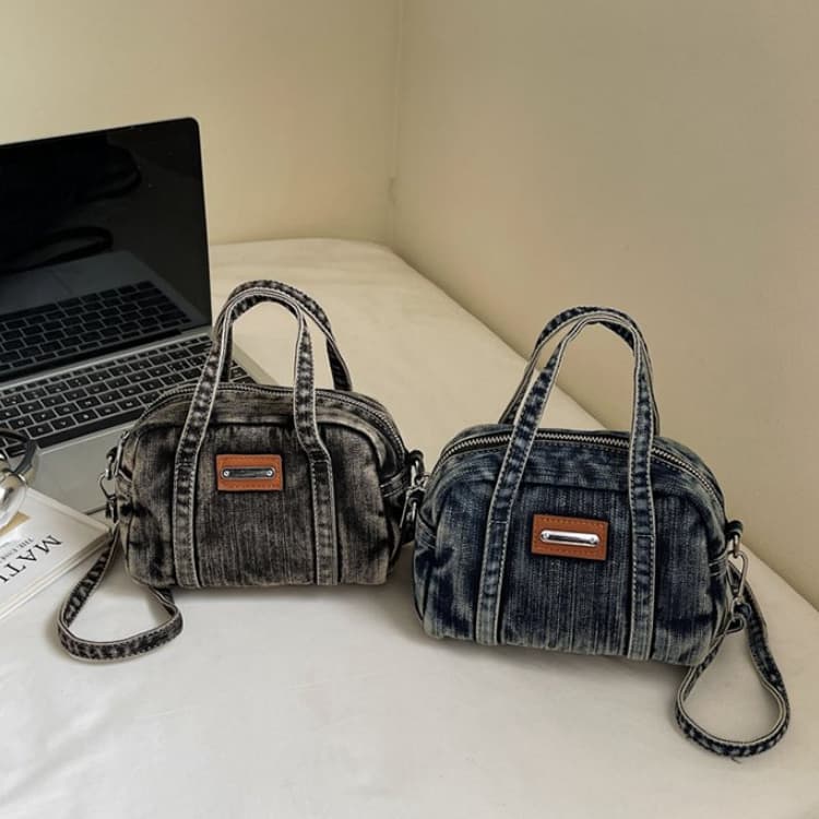 Vintage Mini Denim Boston Bag Women's Crossbody Bag