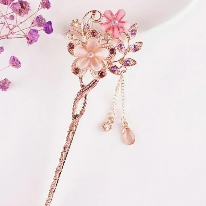 Colorful Flower Hollowed Out Hair Accessories for Women's Rhinestones Elegant Headwear Girls Chinese Style Styling Tools Jewelry
