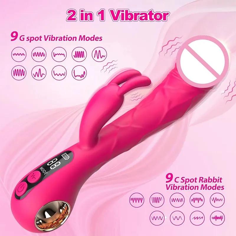 2 IN 1 LCD Display G-spot Rabbit Vibrator Clitoral Stimulator Realistic Dildo G-Spot Adults Sex Toys for Women Sex Machine