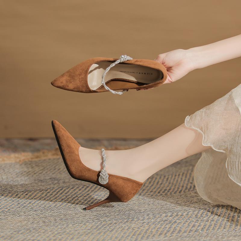 Temperament Shallow Mouth Pointed Head Thin Heel Women's High Heels New Versatile Rhinestone High Heel Single Shoes Women