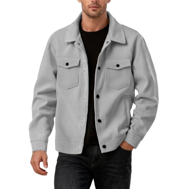 Herfst/Lente Mannen Corduroy Enkele Rij Knopen Revers Lange Mouw Shirt-Stijl Casual Zakken Jas