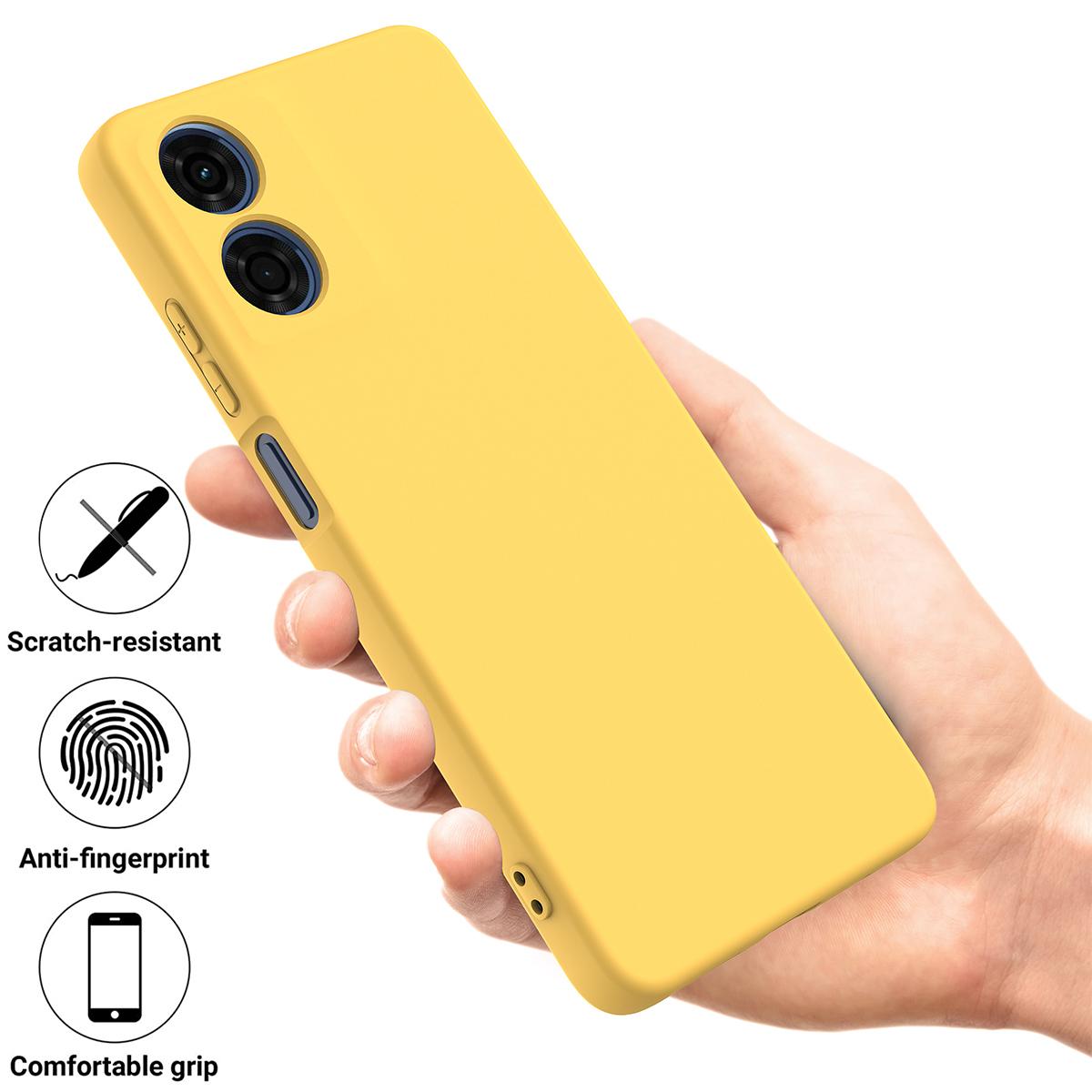 

For Motorola Moto G04s 4G/G04 4G Case Liquid Silicone Scratch-proof Protective Shell with Handy Strap Yellow