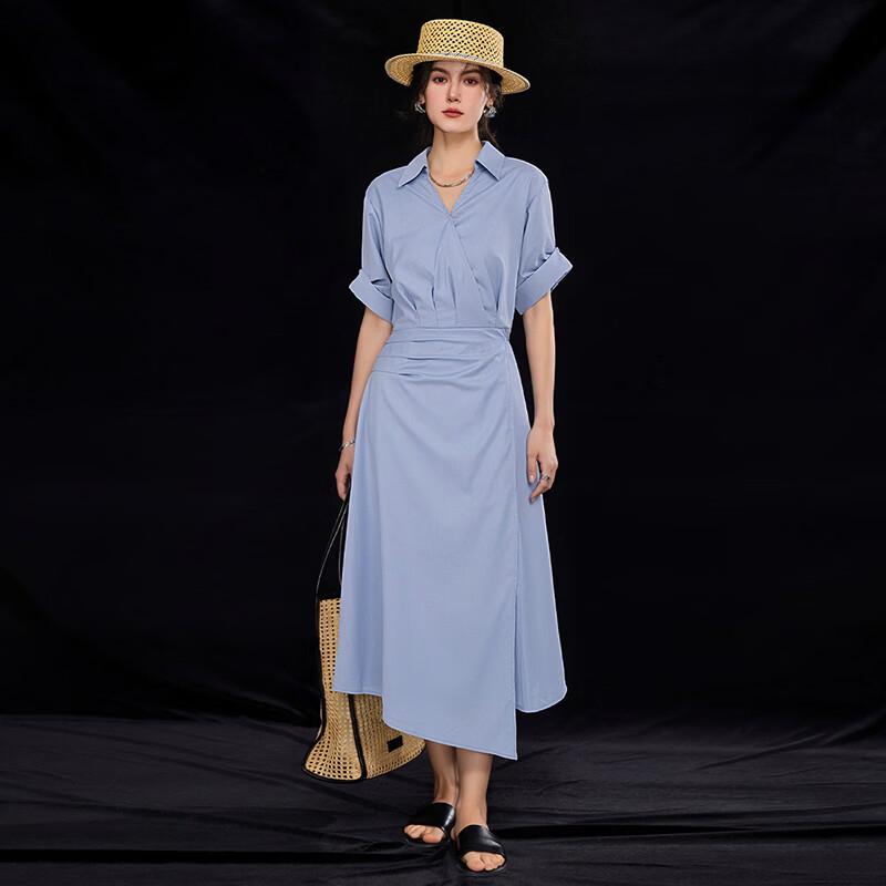 Women's Vertical Stripe Lapel Shirt Dress