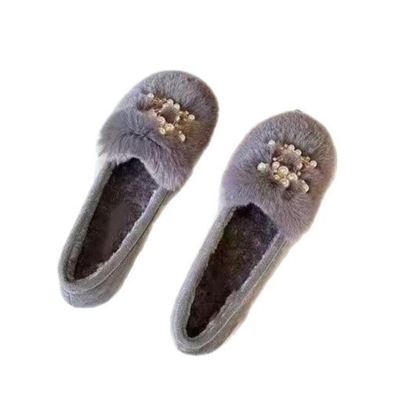 Retro Velvet Round Head Doudou Single Shoes Autumn and Winter New Fluffy Shoes Women Wear Cotton Ladyshoes Warm Commuter Shoes