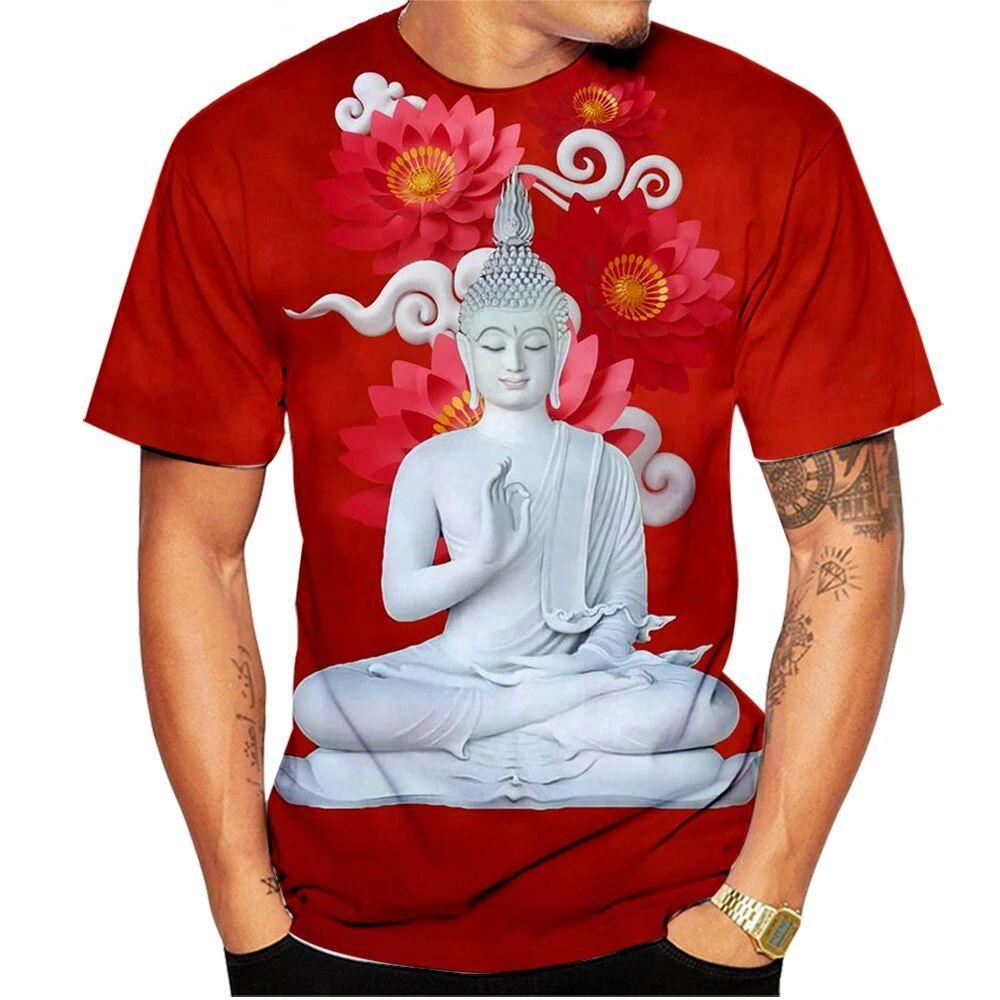 

Новая мужская летняя футболка с принтом Будды в 3D-стиле, модная футболка с круглым вырезом и коротким рукавом, уличная футболка свободного кроя в стиле Харадзюку 6XL